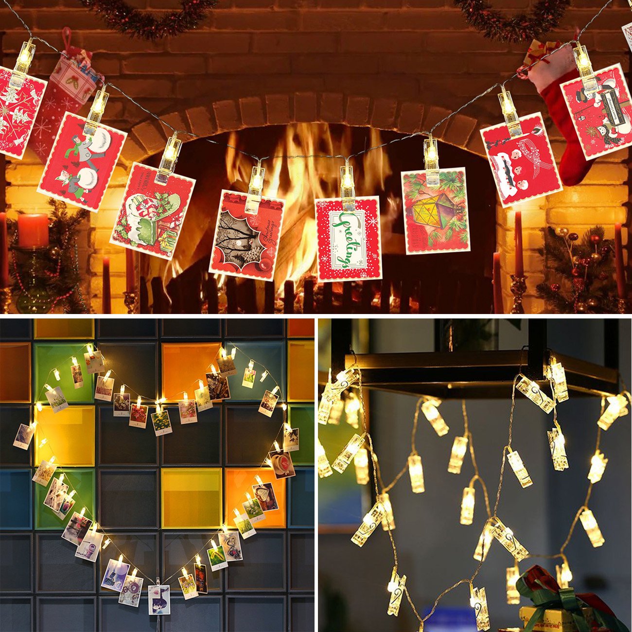 LED Photo Clip String Light – 40 Clear Clips, 13 ft, Warm White, for Fairy Indoor Home Décor Bedroom College Dorm Halloween Christmas Birthday Wedding Party– for Hanging Pictures Cards (USB Powered)