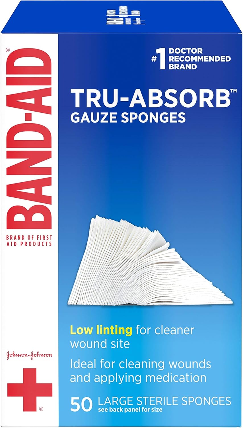 Band Aid Brand First Aid Products Tru-Absorb Gauze Sponges for Cleaning Wounds, 4 in x 4 in, 50 ct: Health & Personal Care