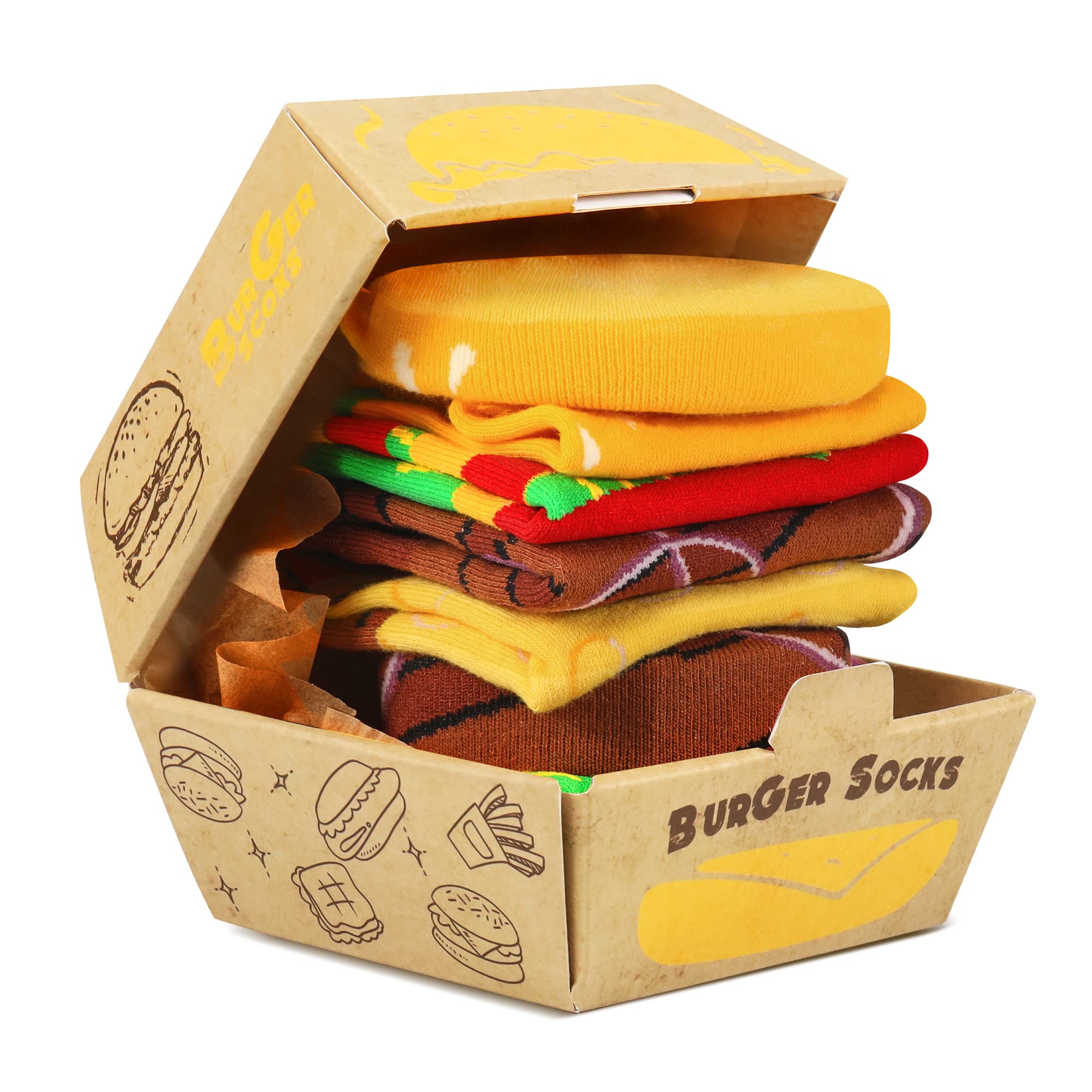 AGRIMONY Hamburger Box Socks, Men's, Women's, Boys, Funny, Present for Men, Women, Father's Day, Christmas, Birthday, Popular, Novelty Gift, Cute, Cotton, Stylish, Crew Socks, Valentine's Day Gift