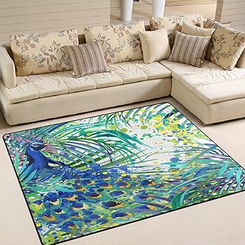 Amazon Com Alaza Watercolor Palm Tree Peacock Area Rug Rugs Mat For Living Room Bedroom 7 X5 Furniture Decor