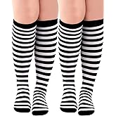 SATINIOR 2 Pairs Striped Knee High Socks for Women Striped Thigh High Socks Mardi Gras St Patricks Day Long Opaque Hosiery