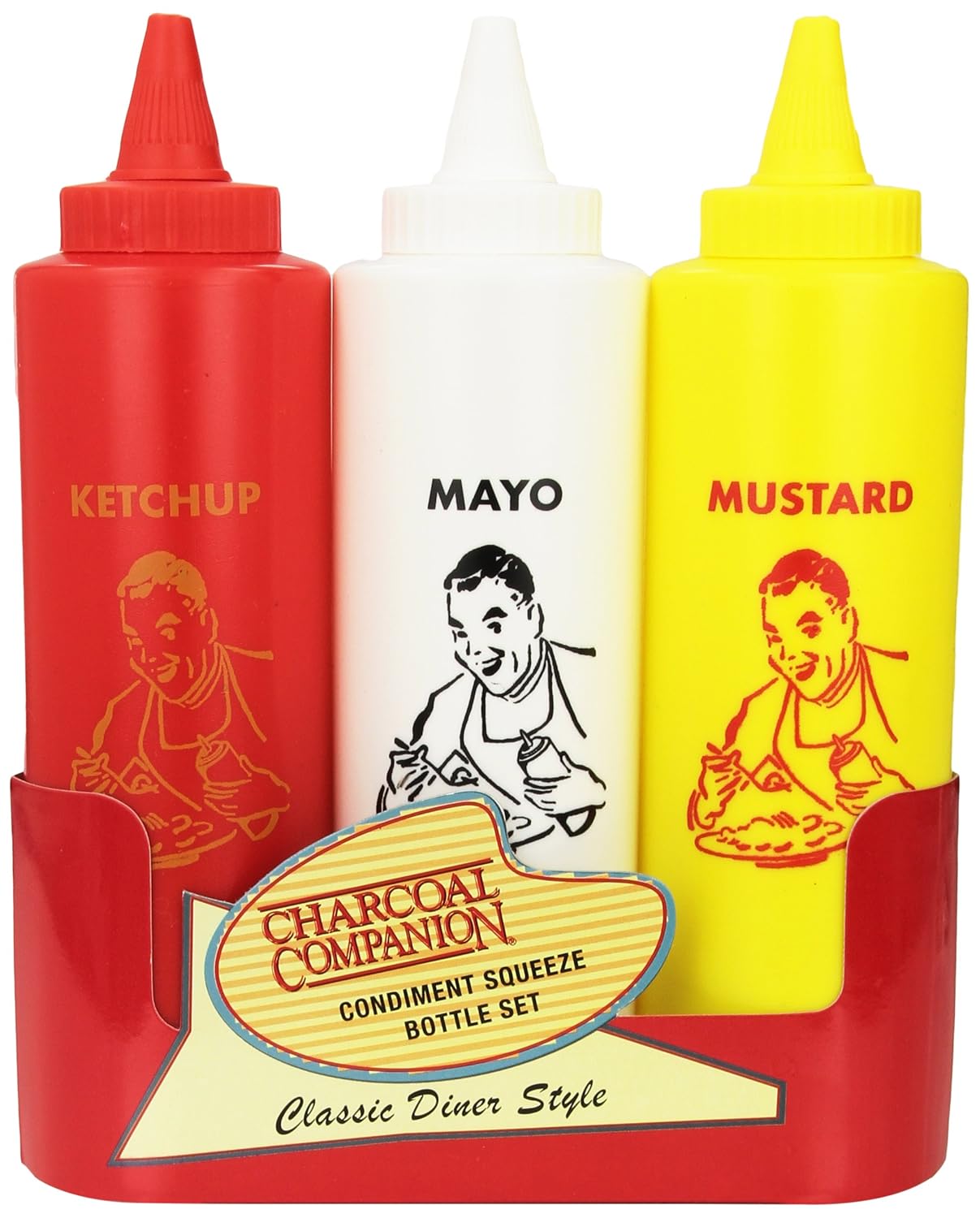 Ketchup Mustard Charcoal Companion Classic Diner Condiment Bottle Set