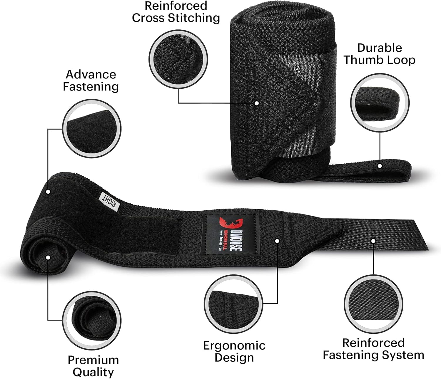 DMoose Wrist Wraps for Weightlifting 12 and 18 Inches Thumb Loops with Wrist Support for Workouts Powerlifting Wrist Straps for Weight Lifting Men and Women : Sports & Outdoors