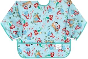 Bumkins Disney Sleeved Bib for Girl or Boy, Baby and Toddler for 6-24 Mos, Essential Must Have for Eating, Feeding, Baby Led 
