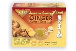 Prince of Peace Instant American Ginseng Ginger Honey Crystals, 10 Sachets – Instant Hot or Cold Beverage – Easy to Brew Ginger and Honey Crystals