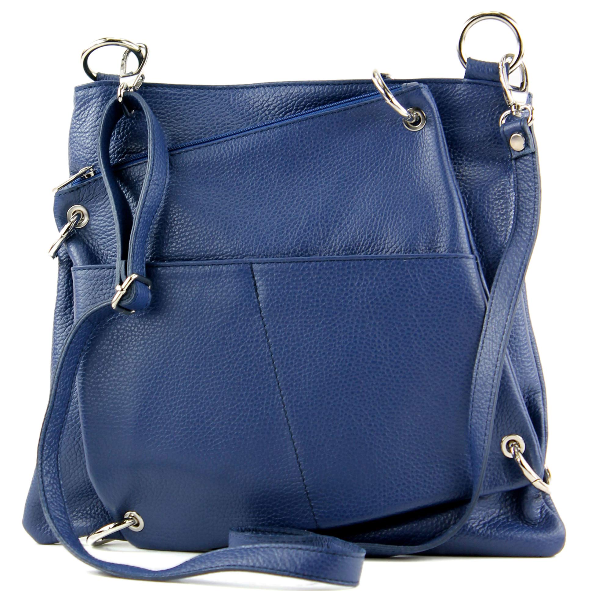 Modamoda de - ital. Leather bag Damentasche Messengerasche Shoulder bag 2in1 Nappa leather NT07, Colour:Sapphire Blue