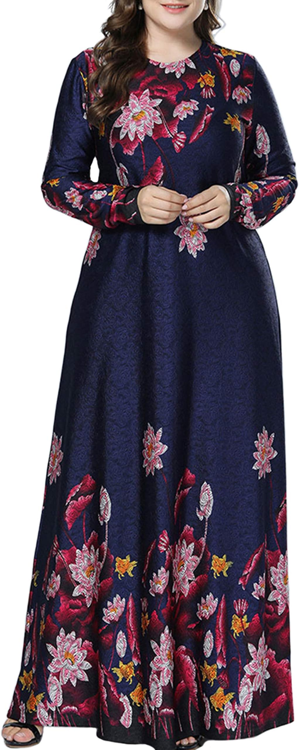 Qianliniuinc Women Cocktail Abaya Maxi Dress - Lady Long Sleeve Gown(M-4XL)