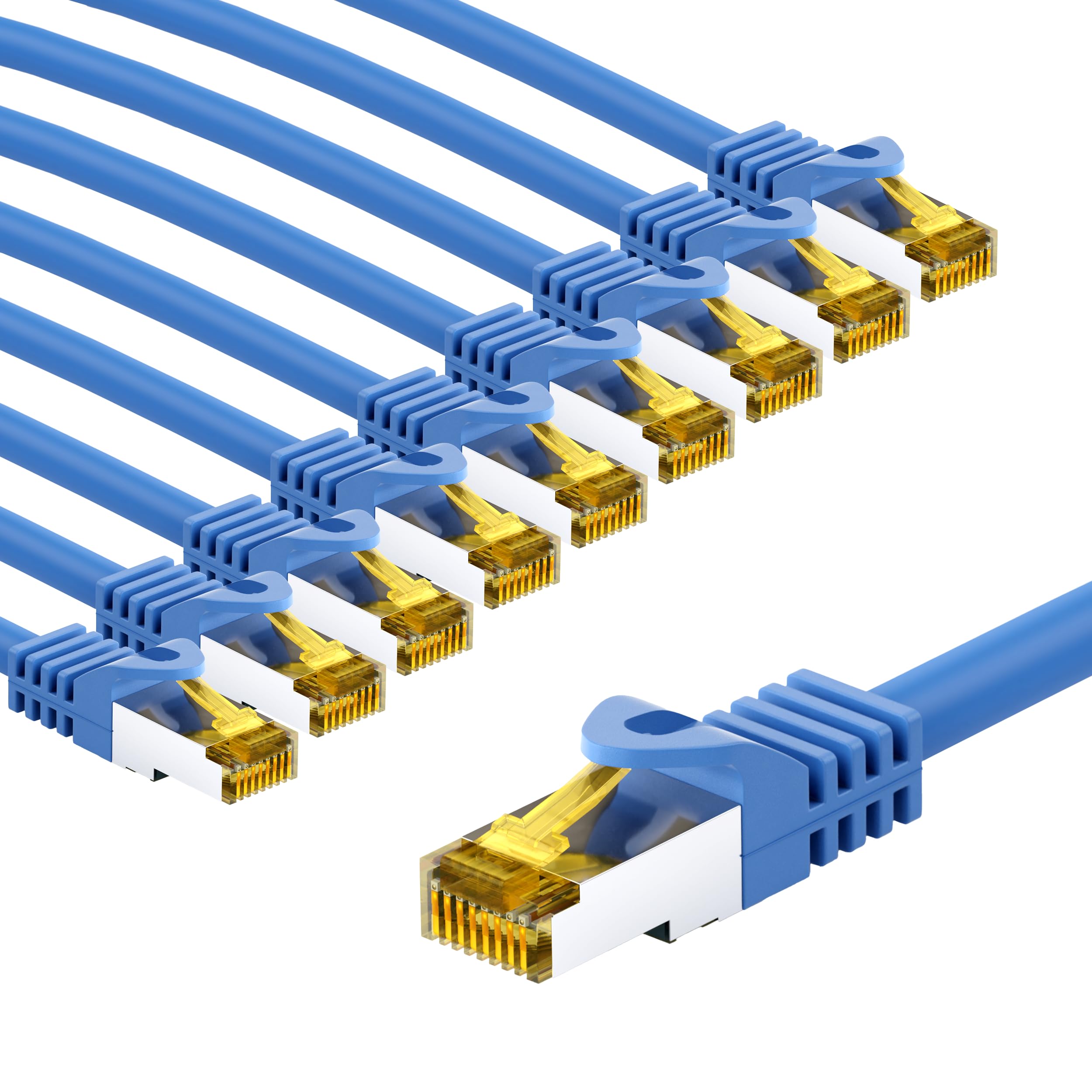 goobay 66070 CAT7 Network Cable Set of 10/Patch Cable Shielded S/FTP/CU Ethernet Cable, PiMF, LSZH/Cat 7 Cable with 10 Gbits/Blue / 10 x 3 m