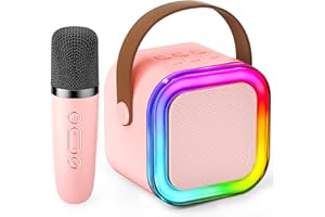 IROO Mini Karaoke Machine for Kids, Christmas Birthday Gifts for Girls Boys Toy 4, 5, 6, 7, 8, 9, 10, 12+, Portable Bluetooth Speaker with 1 Wireless Mic, Karafun Premium Songs for All Ages(Pinkcolour)
