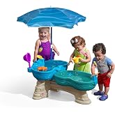 Step 2 Spill &amp; Splash Seaway Water Table for Kids, Two-Tier Outdoor Kids Water Sensory Table with Umbrella, Ages 1.5+ Years Old, 11 Piece Water Toy Accessories