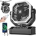 Portable Rechargeable Fan - 9-Inch Camping Fan for Tent, 10000mAh(30Hrs) Battery Operated Fan for Camping, Auto Oscillation Cordless Fan, Tent Fan with Remote/Light, 4 Speeds, 4 Timing, Outdoor