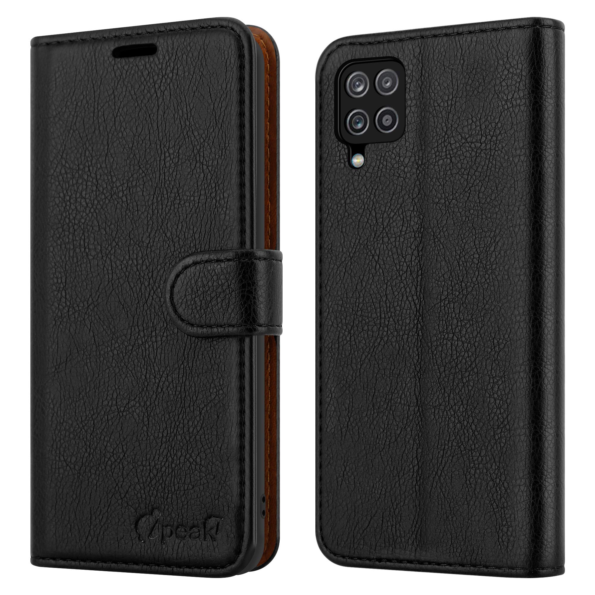 iPEAK For Samsung Galaxy A12 Case (6.5’’) Leather Flip Magnetic Closure Folio Book Kickstand Card Holder Wallet Cover Full Protection for Galaxy A12 Phone (Black)
