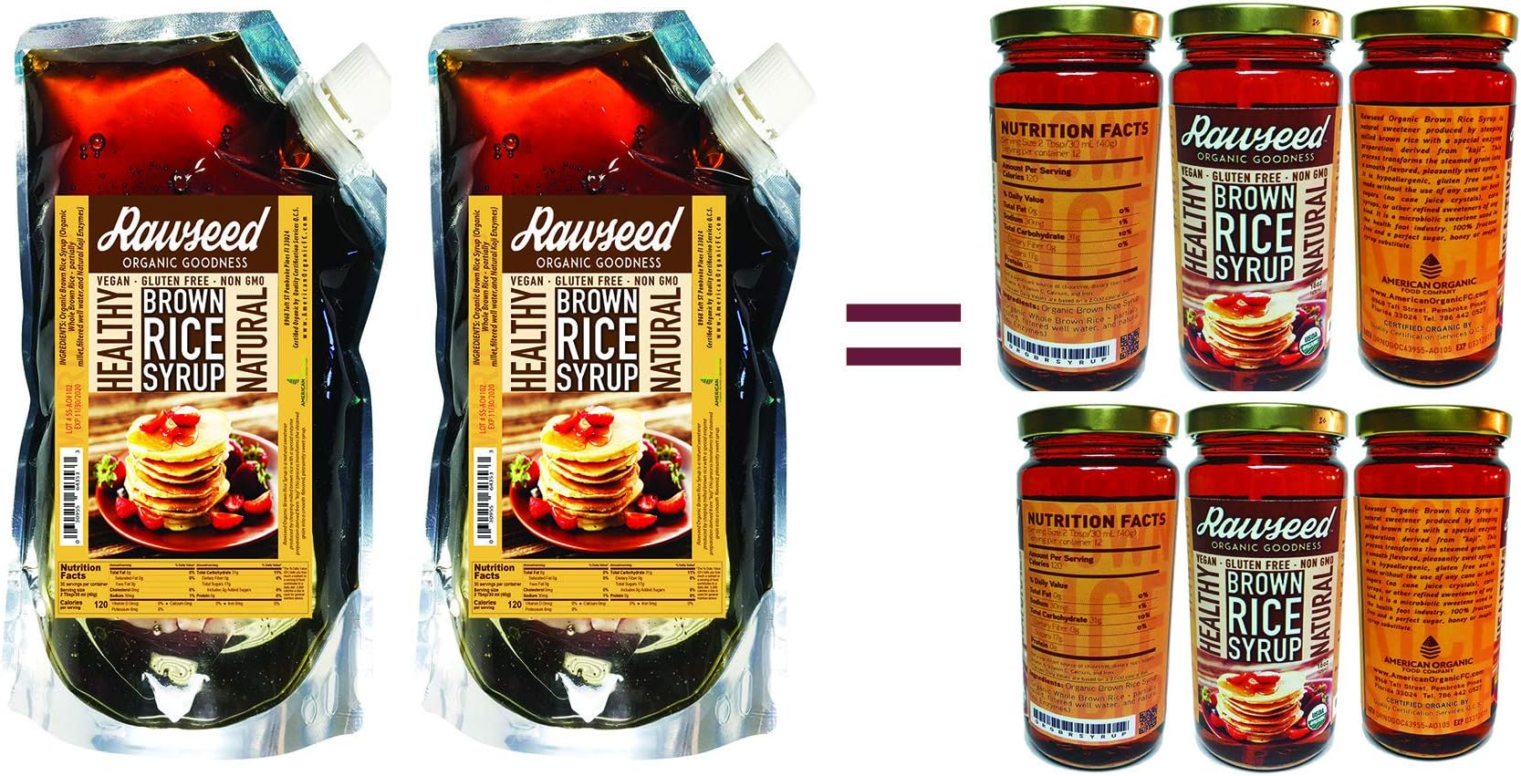 Rawseed Organic Brown Rice Syrup (2 Pack Bag) Same amount of 6 of our regular jars.