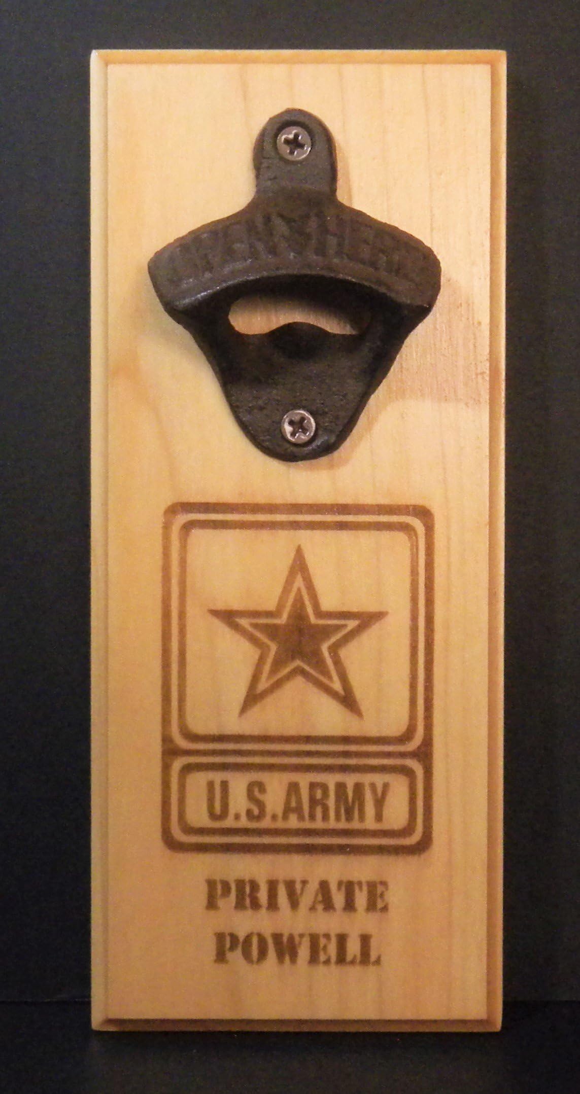 US Army Magnetic Bottle Opener and Cap Catcher Refrigerator or Wall Mountable Novelty Bar Product FREE Personalization