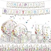 Birthday Party Supplies Kit include 7in & 9in Plates, Cups, Napkins, Banner and Tablecloth Party Decorations for Women Girls, Serves 24 (Spring wildflowers)