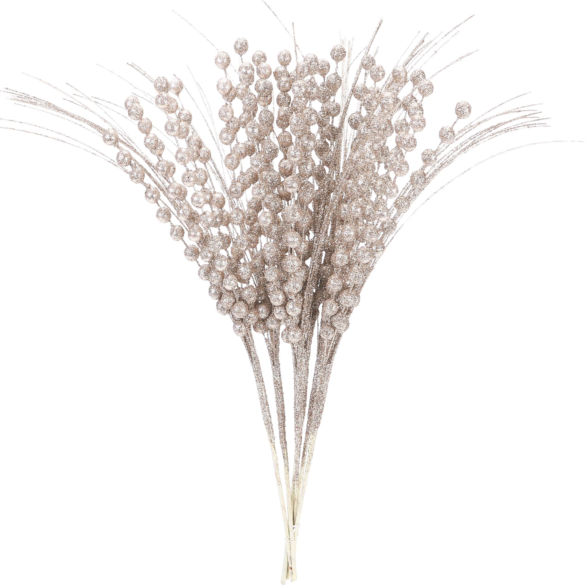 Sea Team 24-Pack Decorative Christmas Tree Branches, Fluffy Glittery Bead Twigs, Tree Toppers, Vase Fillers, Stems, Picks for Christmas Tree, Wreath, Garland, 16.5-Inch, Champagne