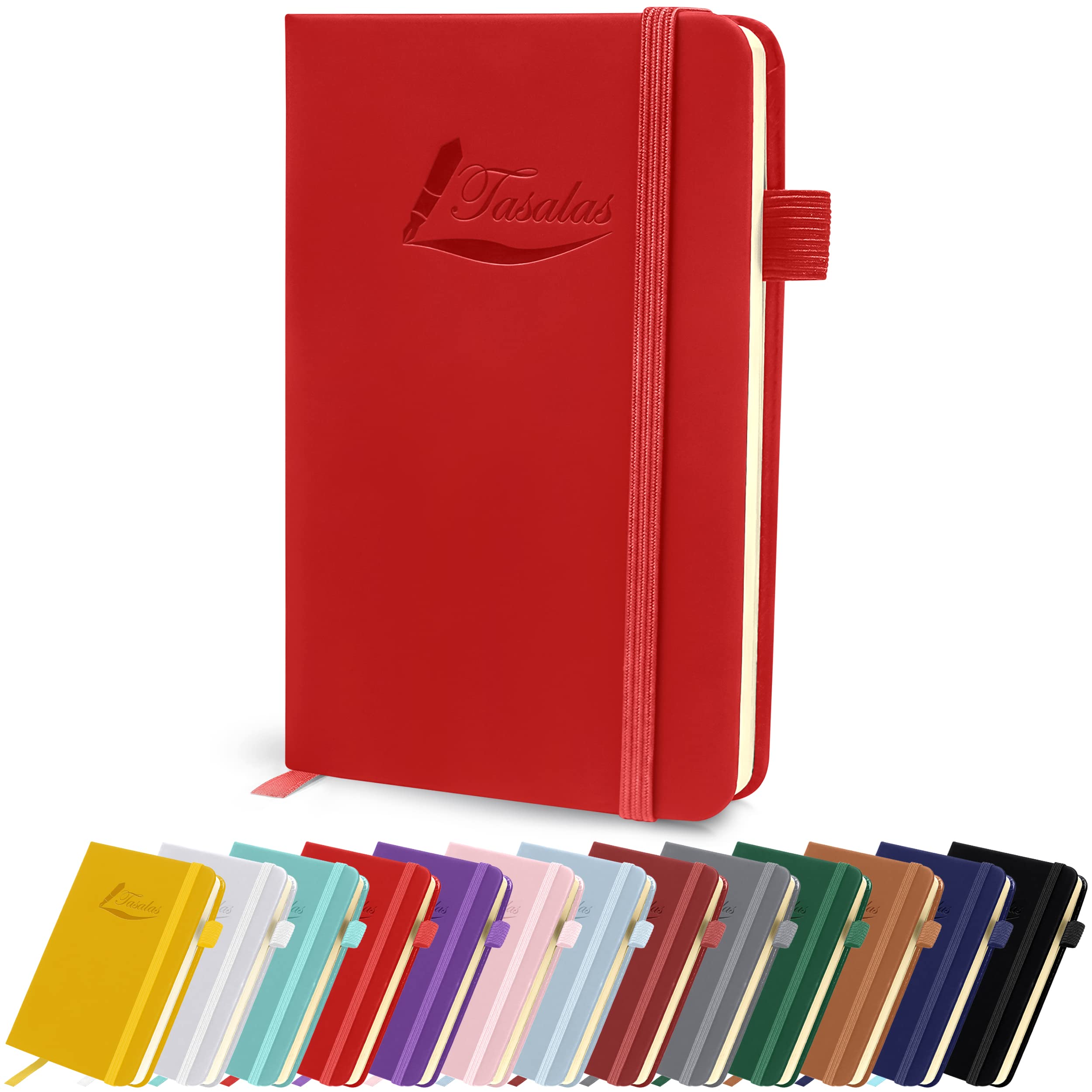 Tasalas Pocket Notebook Portable A6 Notebooks with Inner Pocket and Elastic Band - 80 GSM Lined Paper Notepad, 196 Pages (98 Sheets) Soft & Durable PU Leather Cover (Red)