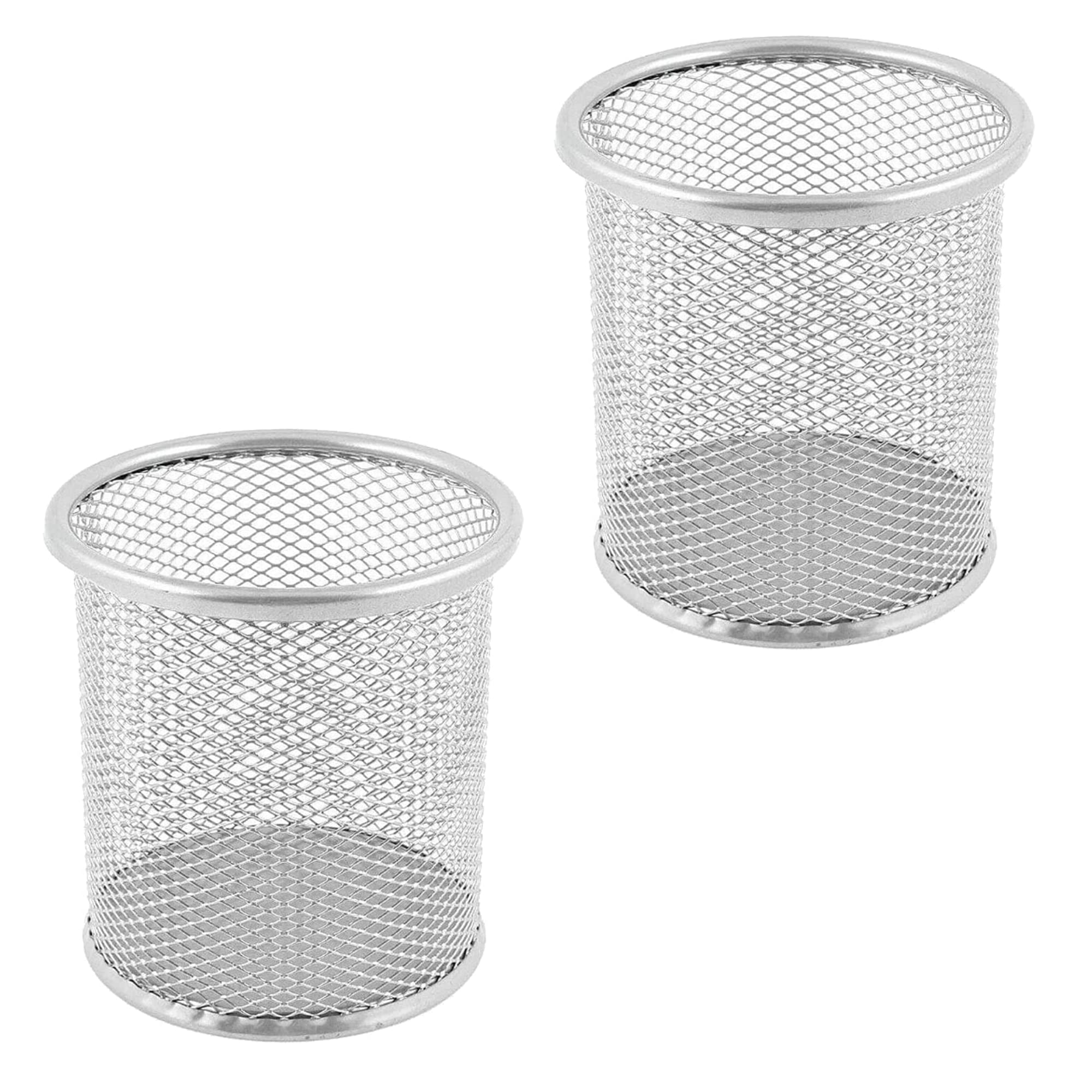ZYBUX - Mesh Pen Holder - Desk Bin Pencil Pot | Pen Holders Desks Tidy |Table Acessories Pencil Organiser and Makeup Brushes Storage Gifts For Her of Him | (Set of 2, 1 Black and 1 Silver)