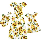PopReal Mommy and Me Dresses Floral Printed Chiffon Bowknot Ruffles Short Sleeve Beach Mom Daughter Matching Outfits