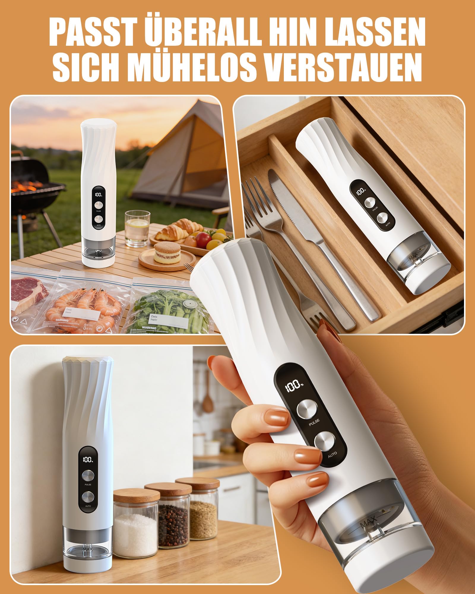Babacom Kabelloses Tragbare Hand-Vakuumiergerät mit 20 wiederverwendbaren Vakuumierbeuteln, 60kPa starker Vakuumierer, EIN-Knopf-Autoversiegelung & Pulsmodus für Batch-Kochen Folienverpackungszubehör 7