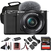 Sony ZV-E10 Mirrorless Camera with 16-50mm &amp; Card Reader (Black) Bundle | For Photography &amp; Video | 4K Video | 24.2 MP APS-C Sensor | Bag + 64GB Memory Card + Card Reader + More