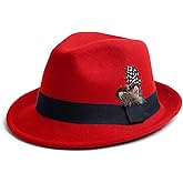 EOGIMI Short Brim Fedora Hats for Men & Women Felt Dress Panama Trilby Hats with Feathers Band