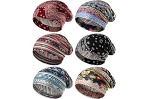 Sintege 6 Pcs Satin Lined Bonnet Sleep Chemo Hat Stretch Cancer Cap for Women Men Cancer Patient African Silk Soft Beanie(Stylish Patterns)