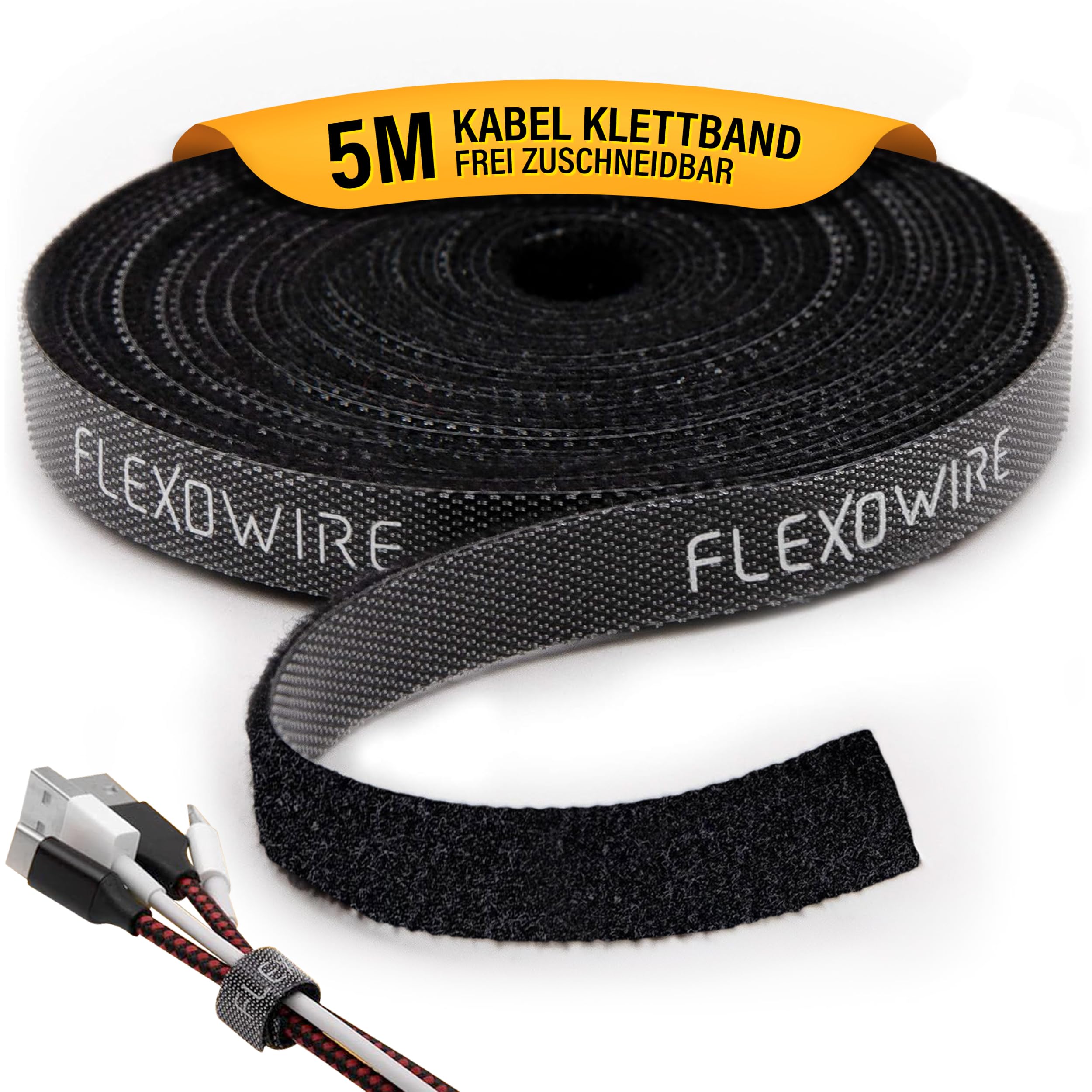 Flexowire Cable Ties 10 mm x 5 m – Can be Cut to Size & Reusable – Cable Management Roll Cable Manager Cable Ties
