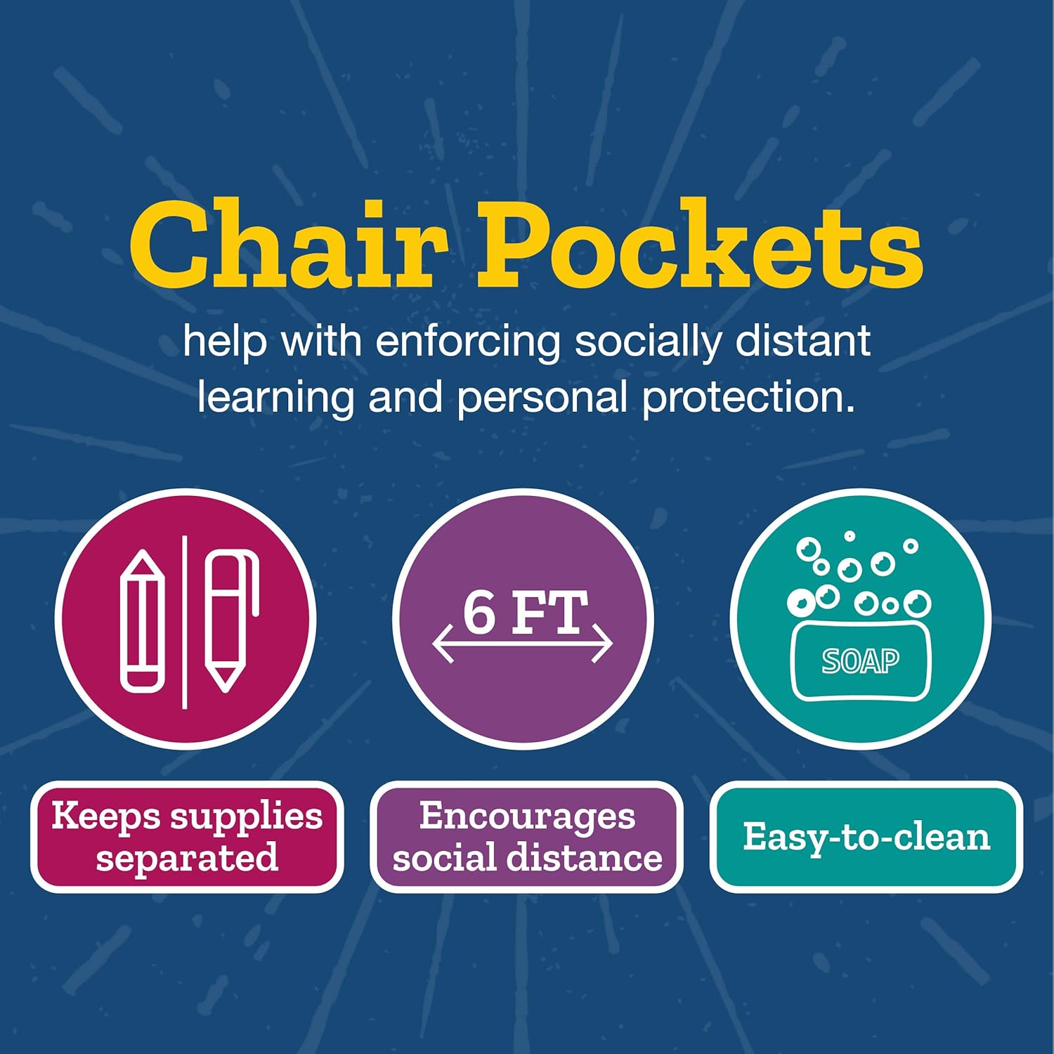 Really Good Stuff Grouping Chair Pockets – Set of 12 - Six Bright Rainbow Colors – Classroom Chair Organizer Keeps Students Organized and Classrooms Neat: Computers & Accessories