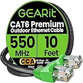GEARit RJ45 Cat-6 Ethernet Patch Cable, 10Gpbs Transfer Speed, Gold-Plated Connectors, Copper Clad, Outdoor, UV Resistant, Di