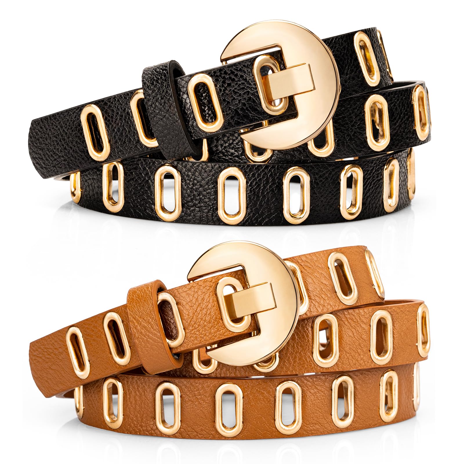 taffeta alley Studded Thin Black Belt Women,Gothic Gold Studded Skinny