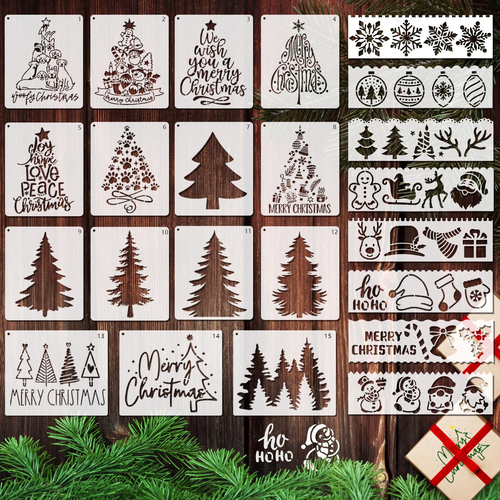 OOTSR 23pcs Christmas Painting Stencils for Craft Reusable, Christmas Tree Drawing Craft Stencils DIY, Templates of Santa Claus Reindeer, for Scrapbooking Wood Home Decor DIY
