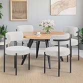 PatioPerk Boucle Dining Chairs Set of 4, White Mid Century Morden Chair with Curved Backrest, Round Upholstered Sherpa with M
