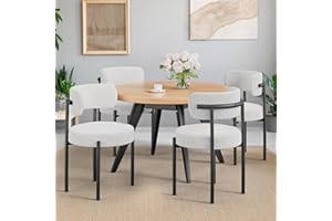 PatioPerk Boucle Dining Chairs Set of 4, White Mid Century Morden Chair with Curved Backrest, Round Upholstered Sherpa with Metal Legs, Suitable for Various Kitchen Styles