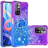 CCSmall for Xiaomi Redmi Note 11 4G Clear Glitter Case with Diamond Kickstand, Flowing Liquid Gradient Quicksand Bling Sparkly Cute Phone Cover Case for Redmi Note 11 4G/Note 11S JB Purple Navy