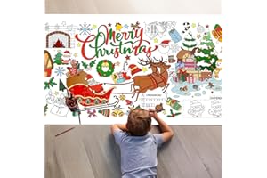LUKTASTIC Christmas Coloring Tablecloth, Christmas Crafts Party Decorations, Christmas Tablecloth, 72" x 30" Paper Coloring Table Cover Xmas Giant Coloring Poster Banner Kids Gifts Art Activities Toys Classroom