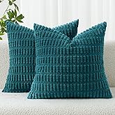 MIULEE Pack of 2 Corduroy Decorative Throw Pillow Covers 18x18 Inch Soft Boho Striped Pillow Covers Modern Farmhouse Home Decor for Summer Coastal Sofa Living Room Couch Bed Teal