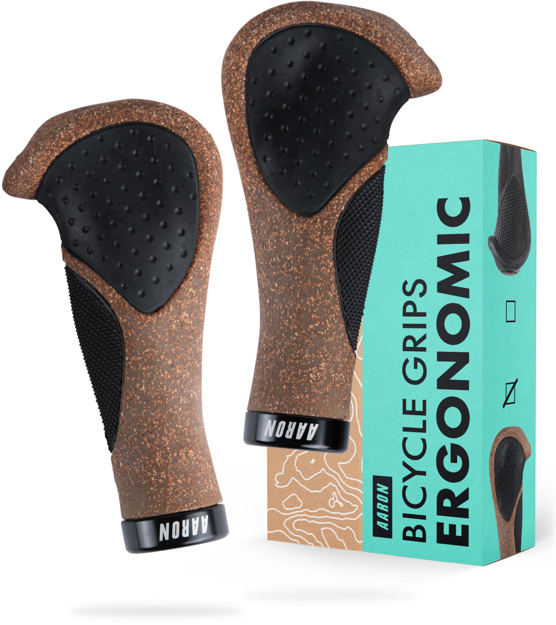 AARON Ergonomic Bicycle Grips with Gel Cushioning, Non-Slip Rubber, Compatible with Mountain, Trekking, Touring, E-Bike, City Bike