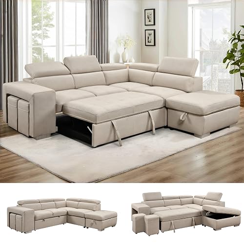 THSUPER 104'' Microfiber L Shaped Sectional Sleeper Sofa Couch with ...