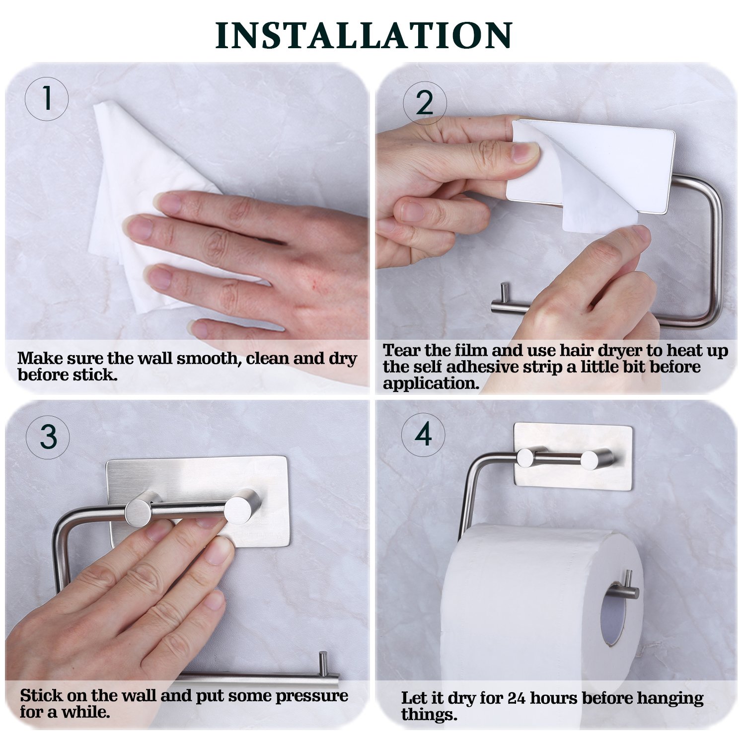 HOMEIDEAS Self Adhesive Toilet Paper Roll Holder Stick On Sticky Tissue