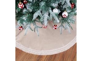 STARAISE 48 inch Burlap Christmas Tree Skirts with Tassel, Large Linen Christmas Tree Decorations Indoor Outdoor, Double-Layer Rustic Tree Skirt for Holiday Party Home Decor, Beige Christmas Skirts for Tree