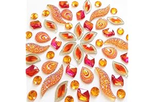 SUCCI SHAN 50PCS Special Effect Different Shapes Mirror AB Gems Sew On Rhinestones Faceted for Handicrafts Clothing Dress Decorations (Orange 1)
