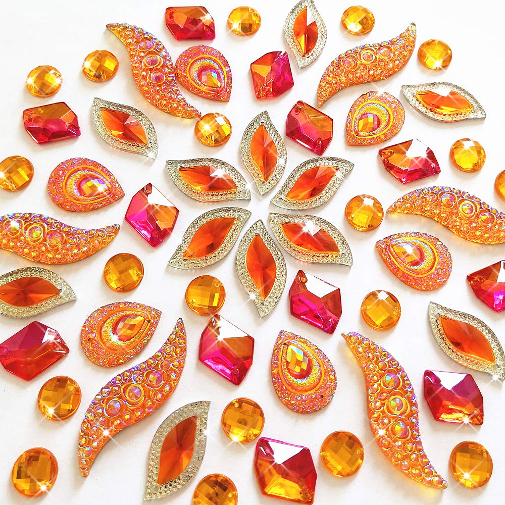 succi shan50PCS Special Effect Different Shapes Mirror AB Gems Sew On Rhinestones Faceted for Handicrafts Clothing Dress Decorations (Orange 1)