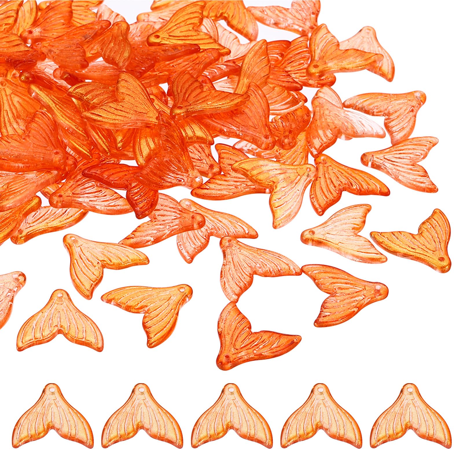 PATIKIL Fish Tail Crystal Glass Beads, 100 Pack Fish Bead Handcrafted Glass Spacer Bead for Jewelry Making Bracelet Earring, Orange
