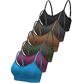 Geyoga 6 Pcs Sports Bra for Women, No Underwire Wireless Bralette Support Padded Cami Bra Seamless Camisole Tank Top