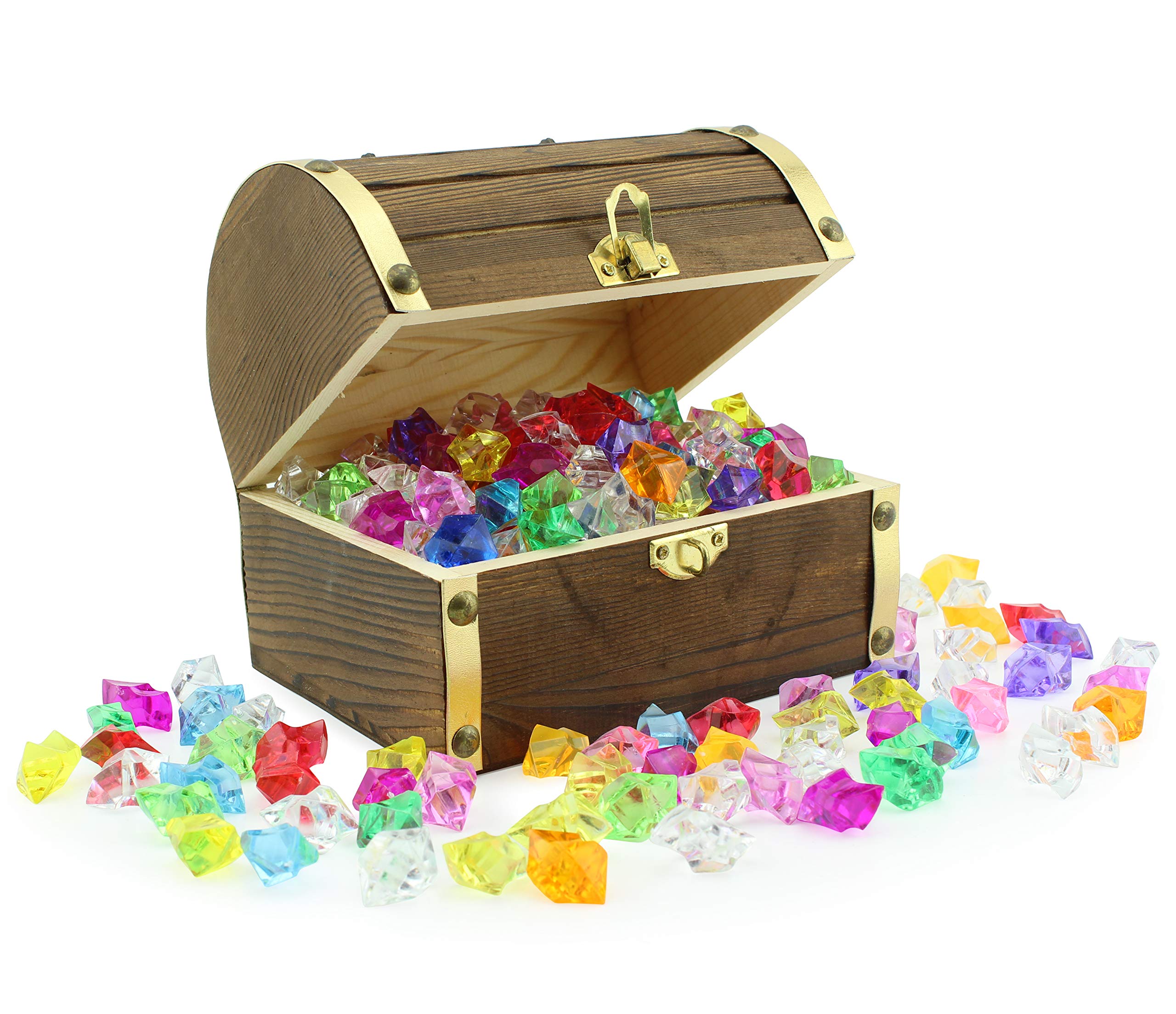Wooden Pirate Treasure Chest with 240 Colored “Jewels” (Plastic Gems
