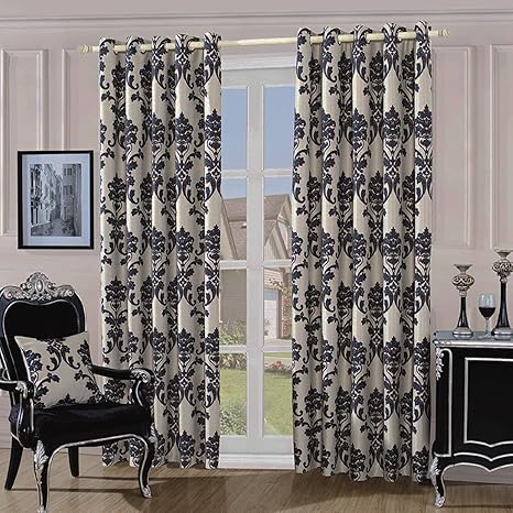 Just Contempo Damask Eyelet Lined Curtains Cream Black 90x90