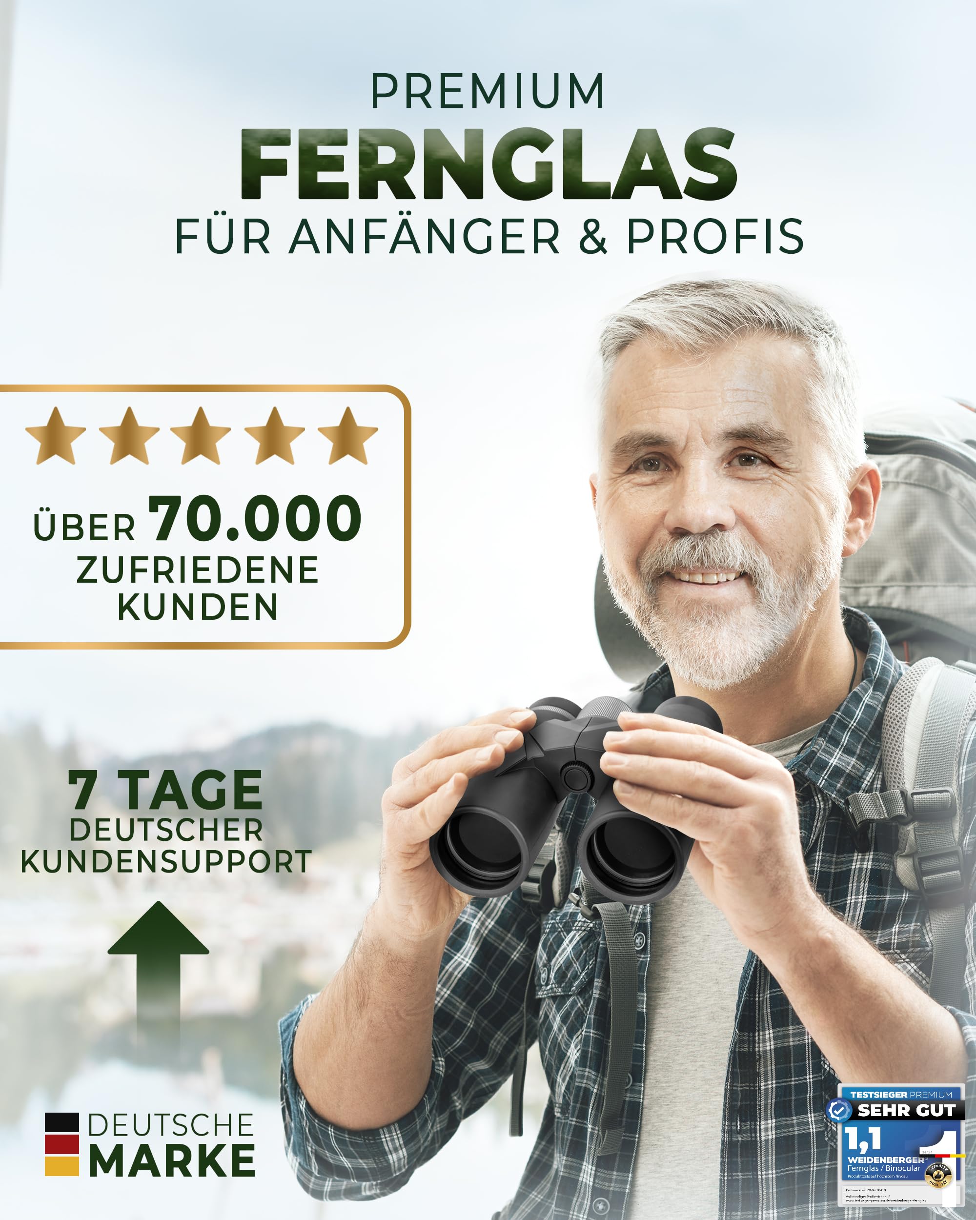 Weidenberger Fernglas 12x42, [TESTSIEGER] Magnesium Fernglas mit Nitrogenfüllung und wasserdicht, für Erwachsene, BAK4 HD Prisma + FMC Objektiv, auch Brillenträger geeignet (Schwarz, 12x42) 7