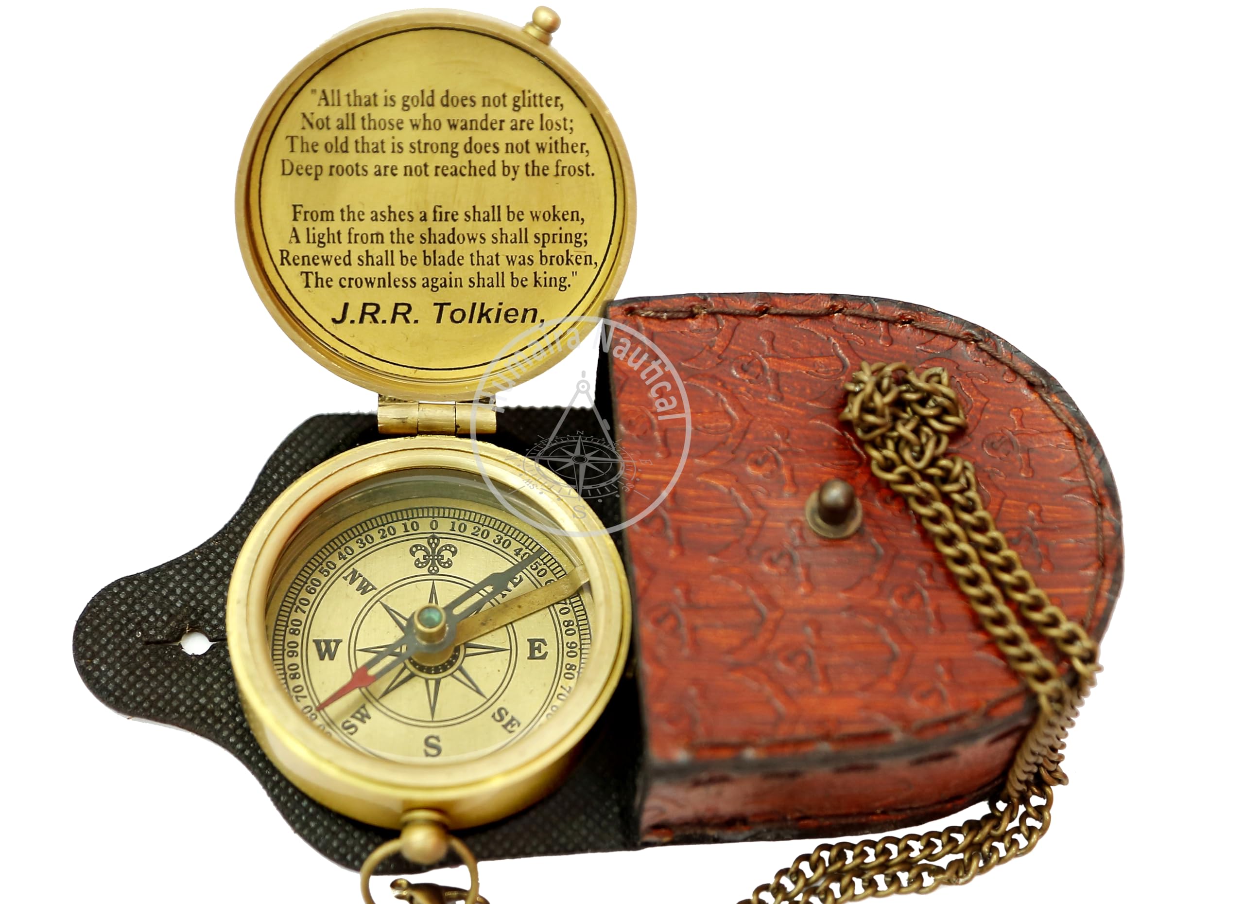 Samara Nautical Not All Those Who Wander are Lost Brass Gift Engraved Compass with Leather case, Graduation Day Baptism Communion Confirmation Day Motivational LOTR J.R.R. Tolkien