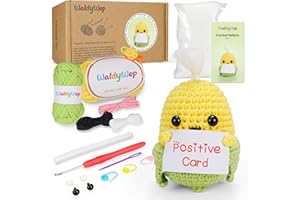 WALDYWOP Crochet Kit for Beginners - Positive Corn Amigurumi Crochet Kit, Wobbles Learn to Crochet Starter Kit w/Easy Pre-Started Yarn, Writable Card, Step-by-Step Video Tutorials, DIY Gift Set for Kids Adults